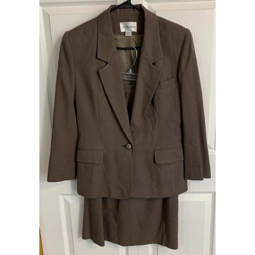 Vintage 100% Wool Skirt Suit Set Women’s 4 Brown Fully Lined Career Wear